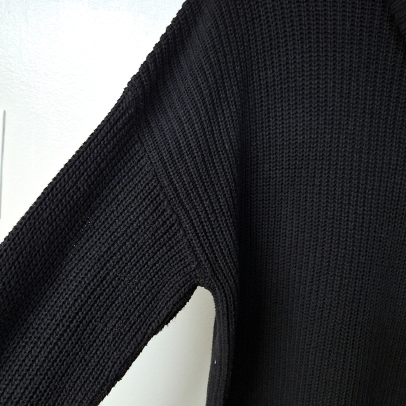 Max Studio Womens Pull Over Ribbed Knit Sweater Zip Cowl Neck Ribbed Cuff Black - Picture 7 of 11